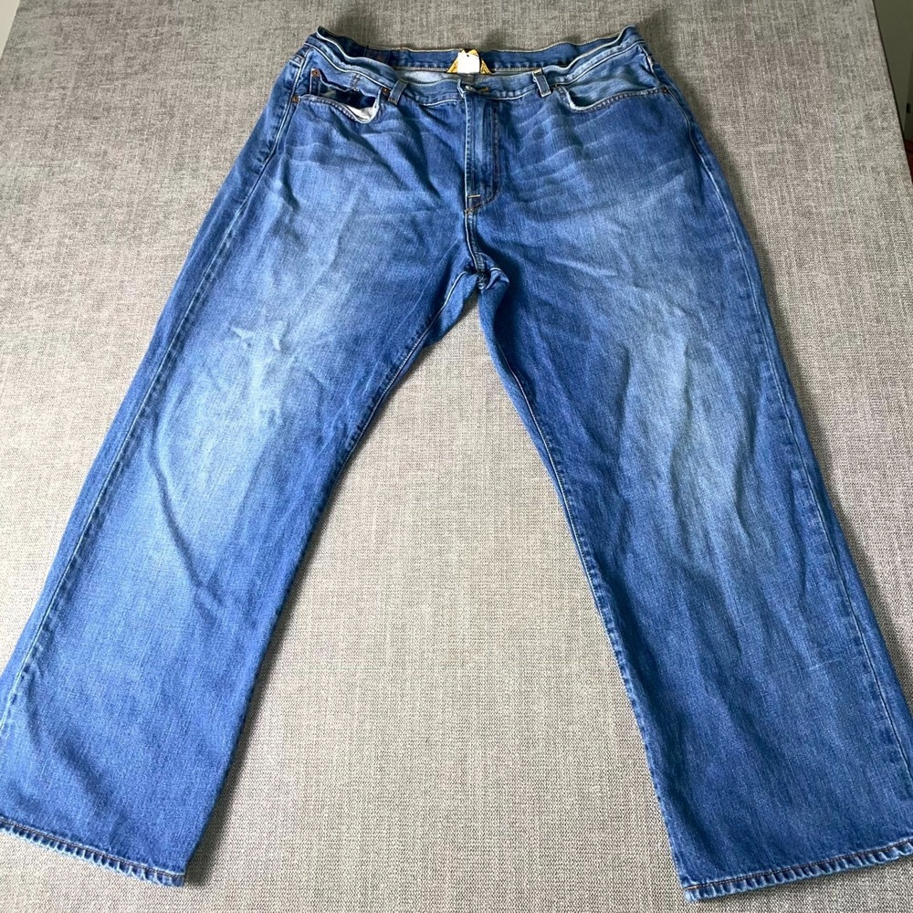 Vintage Lucky Brand Jeans Mens 40 Blue Whiskered Denim Logo Cotton Bootcut Leg